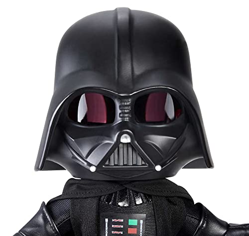 Close-up of the Darth Vader plush's helmet and chest panel
