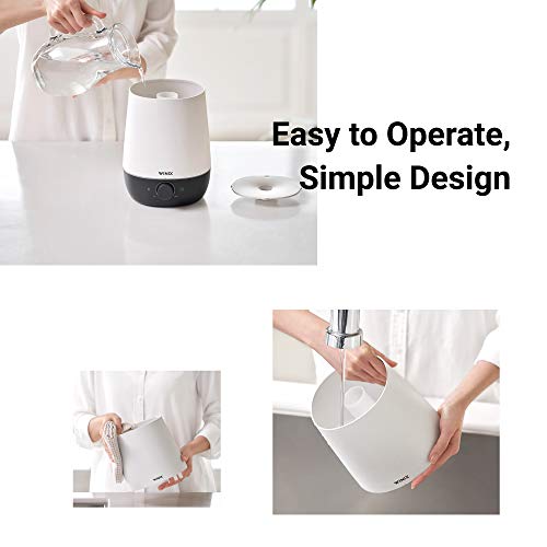 Filling the white humidifier tank with a jug and at a kitchen tap