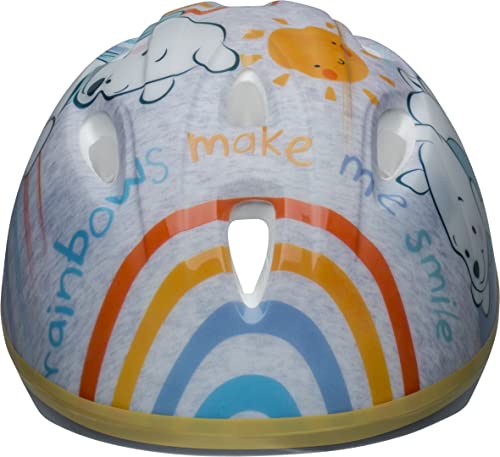 Front of the Pooh helmet with a rainbow and Rainbows Make Me Smile lettering