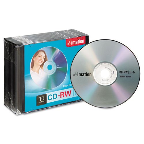 CD-RW Discs, 700MB/80min, 4X, w/Slim Jewel Cases, Silver, 10/Pack