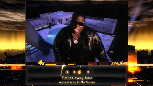 Rap game screen with a music video of a rapper in sunglasses on a rooftop