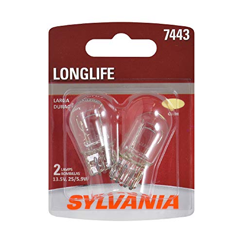 Sylvania 7443 Long Life bulbs, 2 pack on a red card