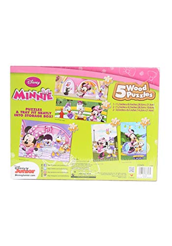 Back of the puzzle box showing all five Minnie Mouse puzzle pictures
