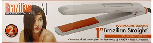 White and orange 1 inch tourmaline ceramic flat iron box with a model