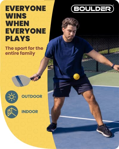 Man returning a ball with a wooden paddle on a blue court: indoor and outdoor play