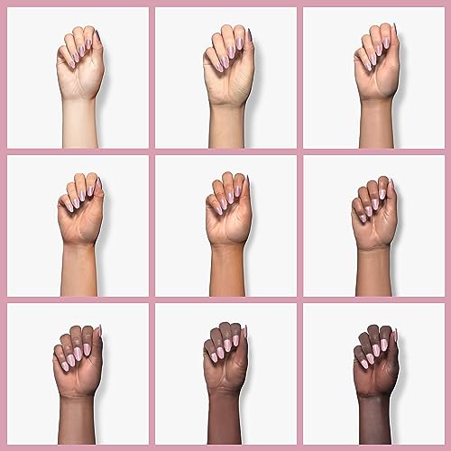 Pale pink polish shown on nine hands across a range of skin tones