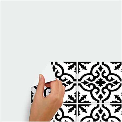 RoomMates RMK4649GM Ornate Black and White Tile Backsplash Peel and Stick Wall Decals