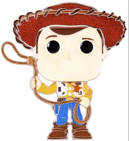 Cowboy enamel pin with a brown hat, yellow shirt and lasso