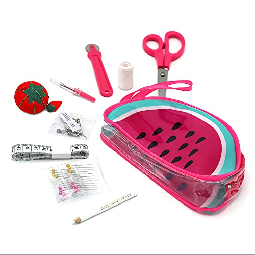 Gwen Studios Summer Fun Sewing Kit, Vinyl Watermelon Zipper Pouch, 31Pc (Pink)