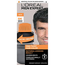 Load image into Gallery viewer, L’Oréal Paris Men Expert One Twist Mess Free Permanent Hair Color, Mens Hair Dye to Cover Grays, Easy Mix Ammonia Free Application, Medium Brown 04, 1 Application
