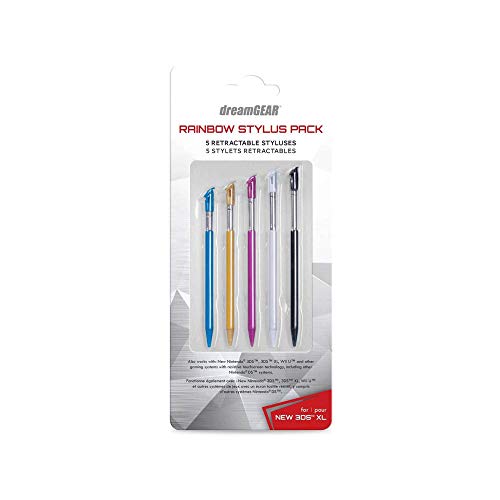 dreamGEAR Rainbow Stylus Pack: Compatible with Nintendo NEW 3DS XL, Includes 5 Retractable Stylus, Fits Directly In New 3DS XL, Easy to Grip, Increases Touchscreen Accuracy