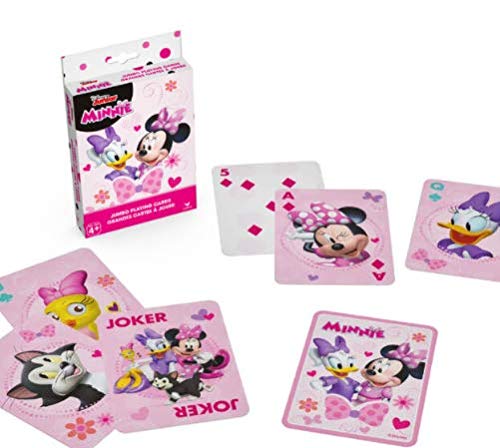 Pink Minnie and Daisy jumbo cards spread out, including a joker, beside the box