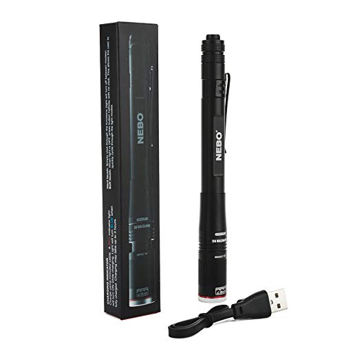 NEBO Rechargeable Pen Light Flashlight 360-Lumens Inspector Rechargeable Flashlights Features Flex Power, Meaning it can be Operated by The Included Rechargeable Battery or by 2X AAA Batteries