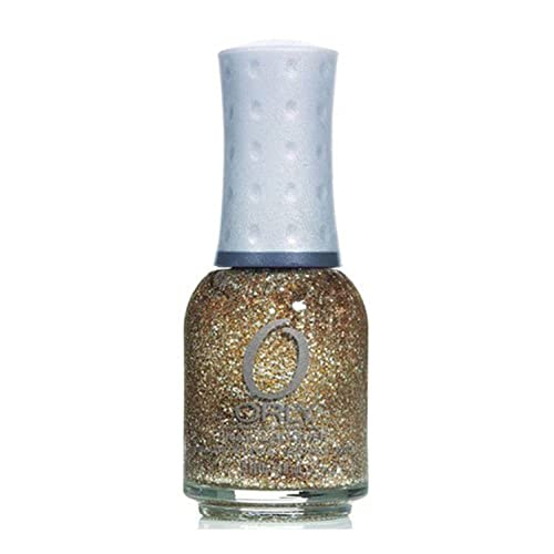 Orly nail lacquer bottle in Halo, gold and silver glitter, white cap