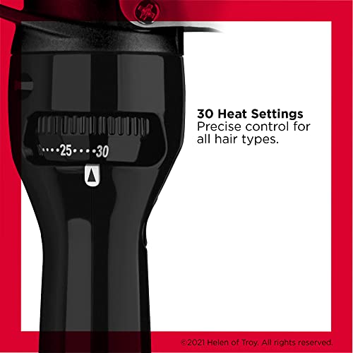 Close-up of the curling iron heat dial numbered up to 30 on the black handle