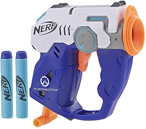 White and blue Tracer Nerf MicroShots blaster with two blue darts