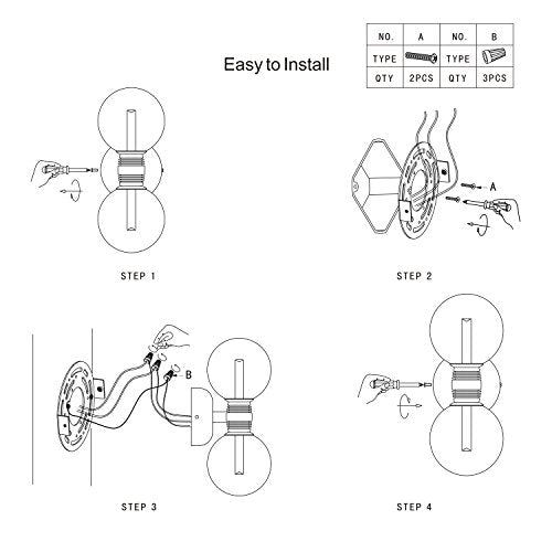 Four-step line drawing for installing the double globe sconce
