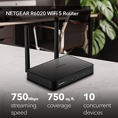 Router on a desk: 750 Mbps, 750 sq ft coverage, 10 devices