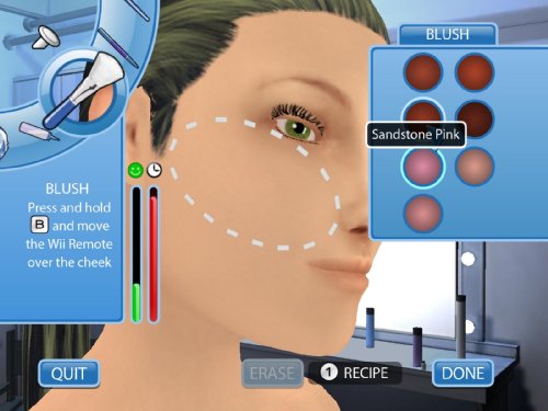 Makeup screen with a dotted cheek guide and Sandstone Pink blush