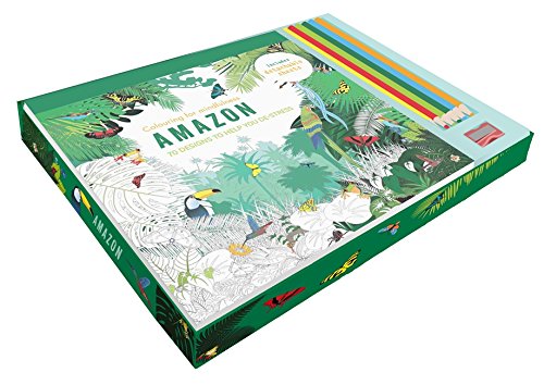Amazon rainforest colouring kit box with 70 jungle designs and a set of coloured pencils