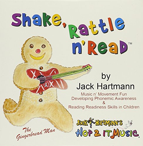 Shake Rattle n Read CD cover by Jack Hartmann, gingerbread man playing a red guitar