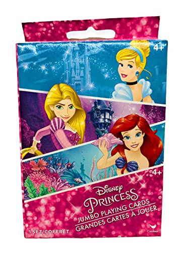 Pink box of jumbo playing cards with Cinderella, Rapunzel and Ariel on the front