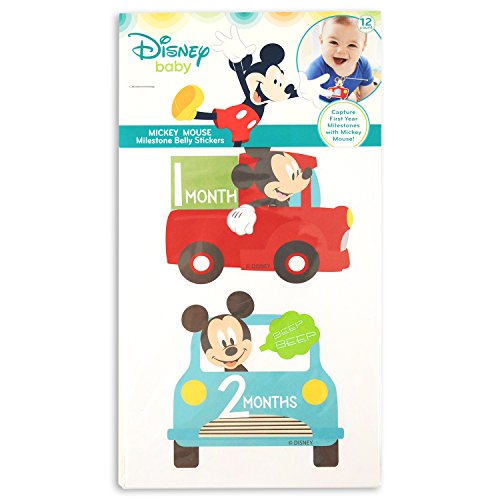 Disney Baby Boys Character Milestone Set, Mickey Mouse Car-Shaped Belly Stickers, No Size
