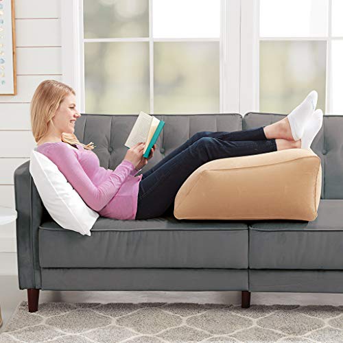 BulbHead Ramp Must-Have Elevating Rest Relieves Leg, Hip and Knee Pain, Improves Circulation, Reduces Swelling-Inflatable Bed Wedge Pillow, Beige