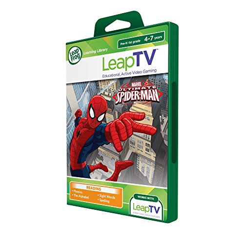 Angled LeapTV Spider-Man game box, reading for ages 4-7