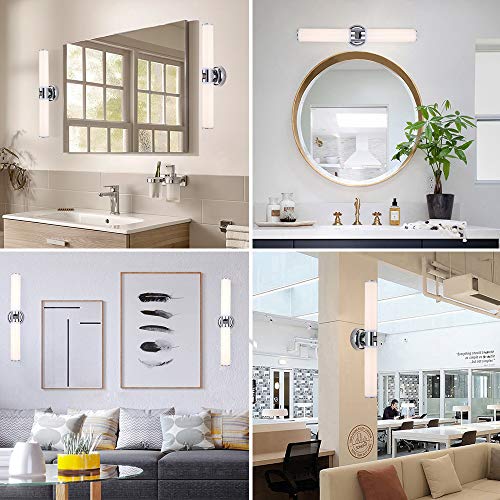 Four room scenes with the opal tube sconce beside mirrors, art and in an office
