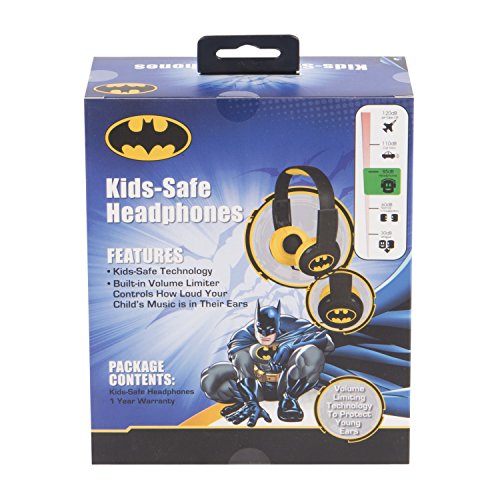 Batman Kids-Safe Headphones box listing the built-in volume limiter