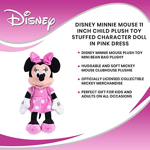Pink dress mouse plush beside a features list: 11 inch mini bean bag plush
