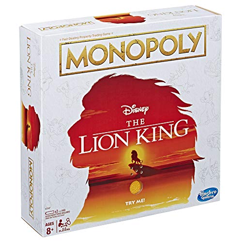 Monopoly The Lion King game box at an angle, red sunset Simba art