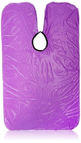 Lavender vinyl shampoo cape with a black-trimmed neck opening, laid flat