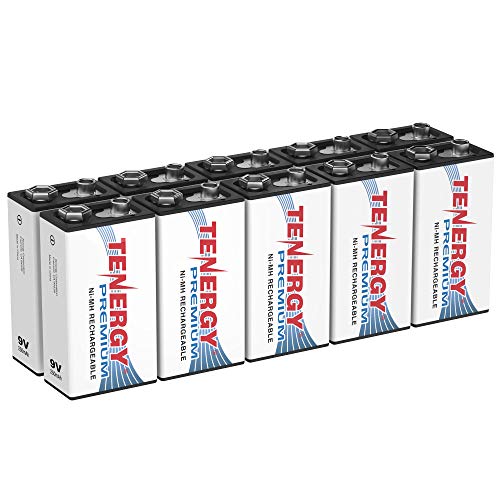 Tenergy Premium 9V Batteries Rechargeable High Drain 250mAh NiMH 9V Square Battery for Smoke Alarm/Detector, 10 Pack