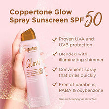 Load image into Gallery viewer, Coppertone Glow Shimmering Sunscreen Spray SPF 50, 5 ounces

