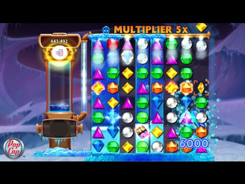 Ice mode gem board with a 5x multiplier and a freezing column