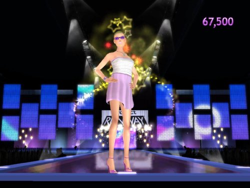 Model posing at the end of the runway with sparkle effects