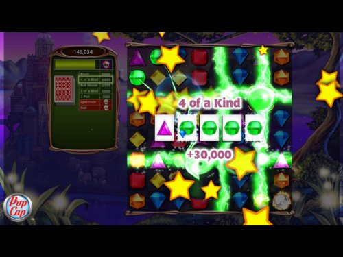 Poker mode gem board scoring four of a kind with gold stars