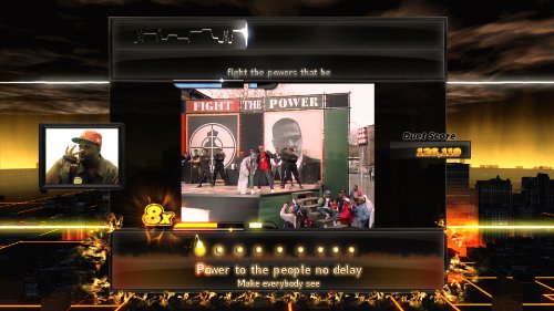 Duet mode screen with a webcam inset and a music video on stage