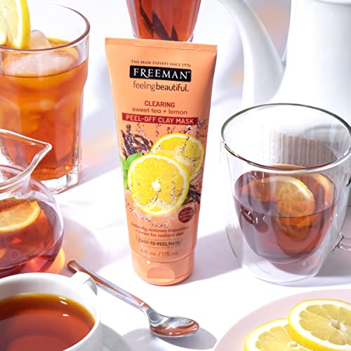 FREEMAN Clearing Sweet Tea & Lemon Peel-Off Clay Facial Mask, Antioxidant Rich Skincare Treatment, Protects Skin and Lightens Dark Spots, Face Mask Perfect For Combination Skin, 6 fl.oz./175 mL Tube UPC: 072151459013 - Realmdrop Shop