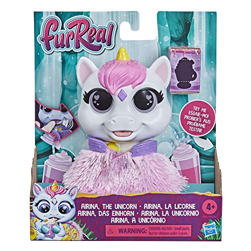 FurReal Airina the Unicorn in its teal retail box with a try-me button
