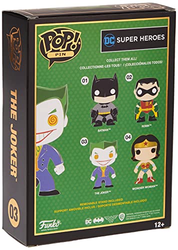 Back of the clown villain pin box showing the four pins in the series