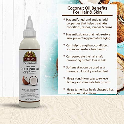 OKAY | 100% Pure Coconut Oil | For All Hair Textures & Skin Types | Ultra Skin Moisturizer & Promotes Healthy Hair Growth | All Natural | Free Of Parabens, Silicones, Sulfates , yellow , 4 Oz - Realmdrop Shop