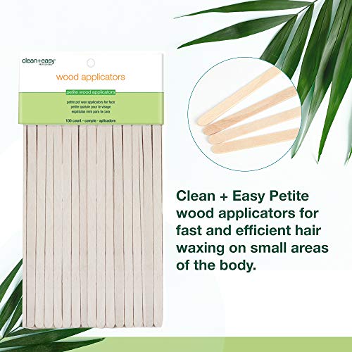 Clean + Easy Petite Waxing Sticks for Facial Waxing | Wood Applicator Spatulas for Hair Removal, 100 count
