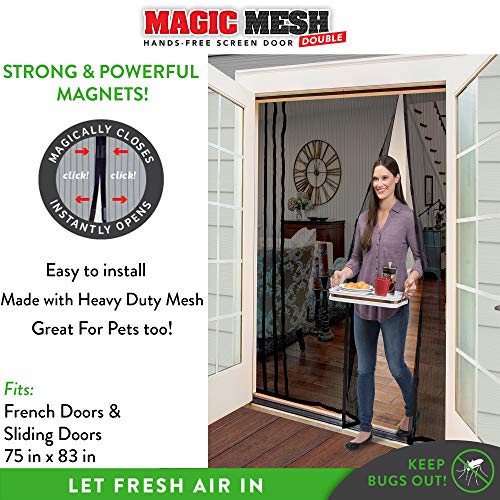 Magic Mesh Deluxe- Black- Hands Free Magnetic Screen Door, Mesh Curtain  Keeps Bugs Out, Frame Hook & Loop, Hands Free, Pet & Kid Friendly- Fits  Doors