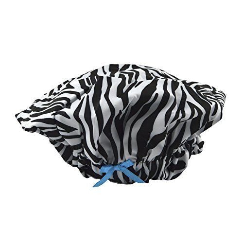 Reusable Shower Cap & Bath Cap & Lined, Oversized Waterproof Shower Caps Large Designed for All Hair Lengths with PEVA Lining & Elastic Band Stretch Hem Hair Hat - Fashionista Sassy Stripes