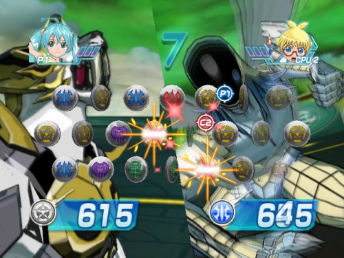 Battle screen with two monsters clashing, scores 615 and 645