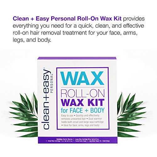 Clean and Easy roll-on wax kit box between green leaves