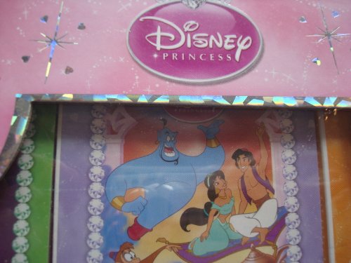 Close-up of the Jasmine board book cover with Genie and Aladdin in the Book Block